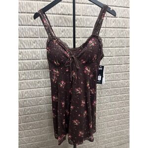 Madden NYC Chicory Coffee Brown Floral Lace Skater Mini Dress Size M 8-10 NEW